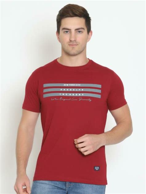 Buy Le3 Ton Men Maroon Typographic Pure Cotton Round Neck T Shirt Xxl