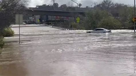 Car Submerged By Floodwaters As Authorities Urge Drivers To Exercise Caution In San Diego News