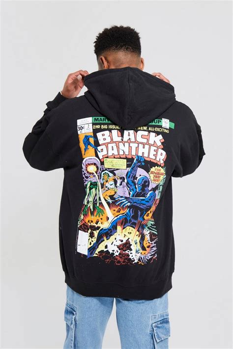 Oversized Black Panther Comic License Hoodie Boohoo