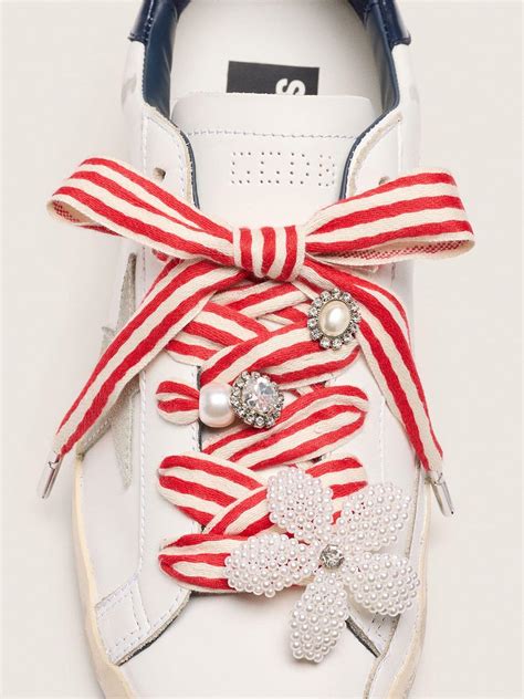 skin playful red  beige striped laces  applique charms