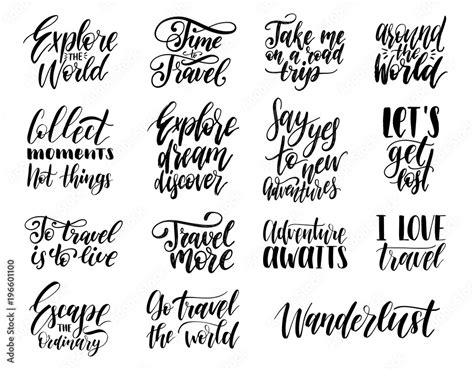 Vector Set Of Hand Lettering With Phrases About Traveling Calligraphy