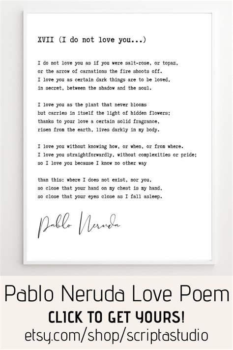 Pablo Neruda Poem I Love You Romantic Poetry Hanging Wall Decor # ...