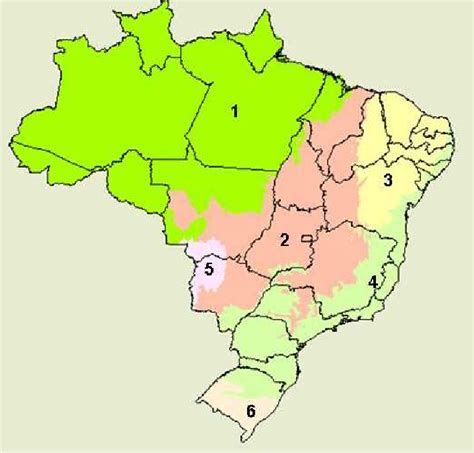 Delimitação dos biomas no Brasil 1 Floresta Amazônica 2 Cerrado