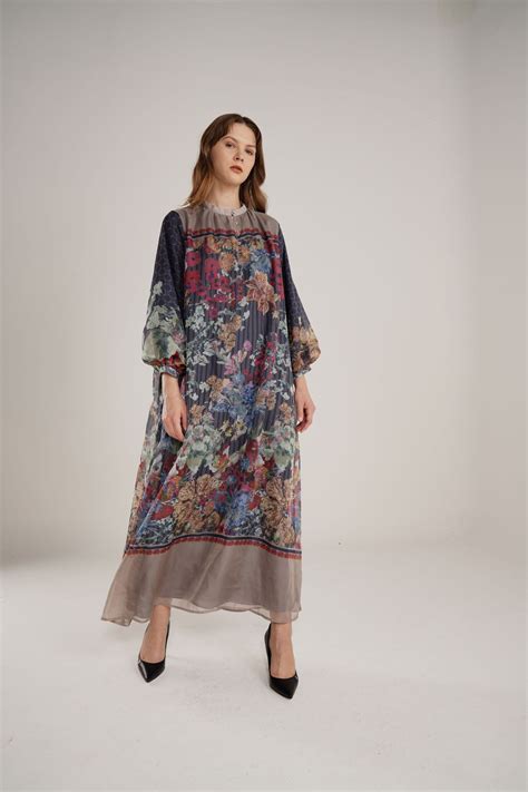 Floral Symphony Dress - Indigo – Buttonscarves Malaysia