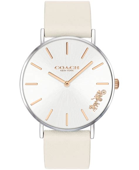 Coach Womens Perry Created For Macys Chalk Leather Strap Watch 36mm