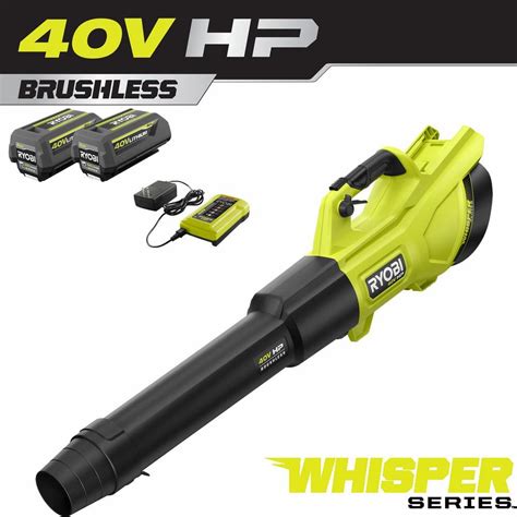 Ryobi 40v Hp Brushless Whisper Series 155 Mph 600 Cfm Cordless Battery Leaf Blower With 2 40