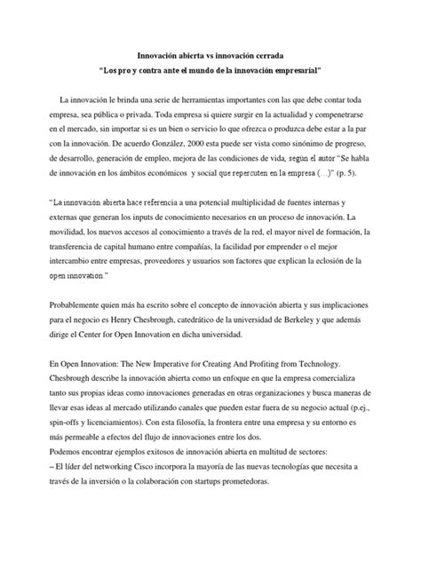 Innovación Abierta Vs Innovación Cerrada Pdf Innovación Modelo De