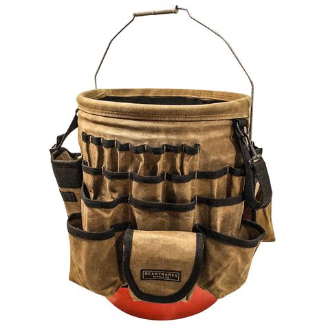 Tool Bucket Organizer Sturdy 20oz Wax Cotton Canvas 60 Big Pockets 5