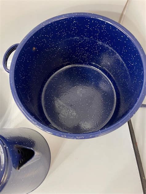 Vintage Blue Speckled Enamelware Camping Cook Out Kitchen Pots Pans