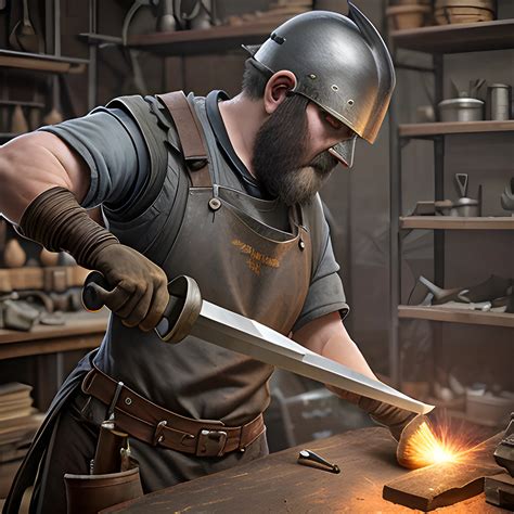 Blacksmith Is Creating A Weapon Blacksmith In Work Photorealis