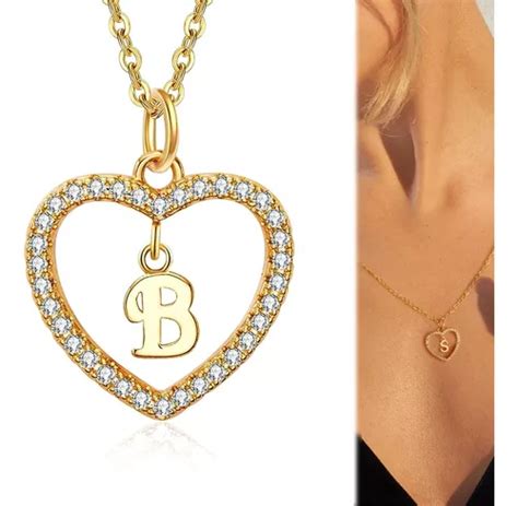 Collares Mujer Inicial Letras Corazón Baño Oro 18k Regalos Meses sin