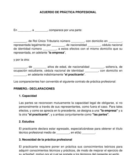 Acuerdo De Pr Ctica Profesional Modelo Word Y Pdf