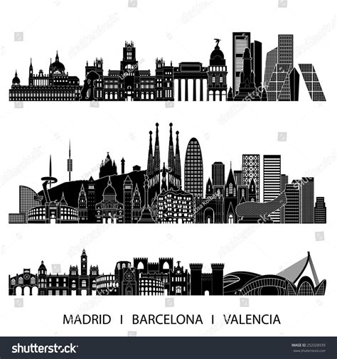 City Skyline Detailed Silhouette Set Madrid Royalty Free Stock