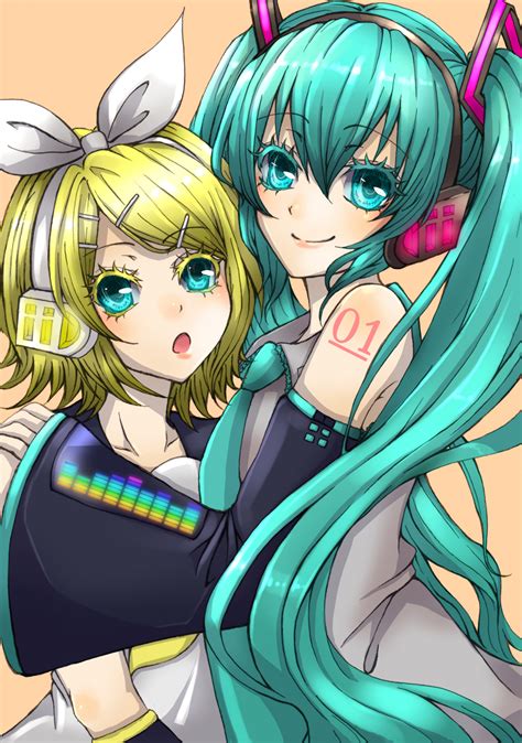 Hatsune Miku And Kagamine Rin Vocaloid Drawn By Shironitto Danbooru