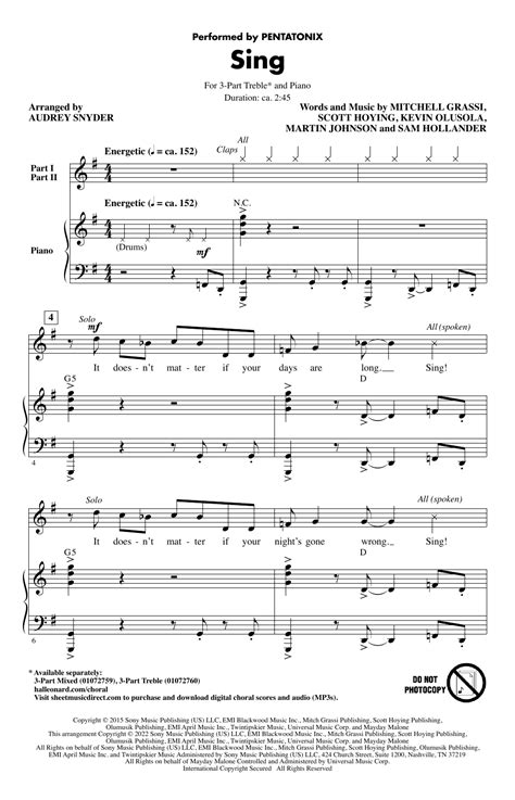 Sing Arr Audrey Snyder By Pentatonix Sheet Music For 3 Part Treble Choir At Sheet Music Direct