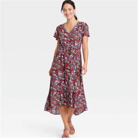 Knox Rose Dresses Knox Rose Flutter Sleeve Floral Midi Dress Navy