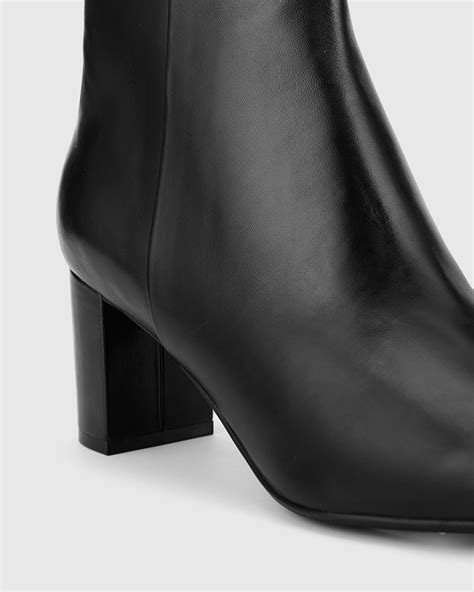 Deja Black Leather Block Heel Point Toe Ankle Boot