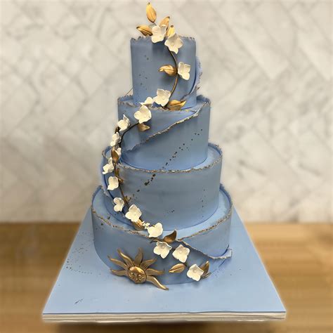 Blue & Gold Flakes Wedding Cake - Palermo Custom Cakes