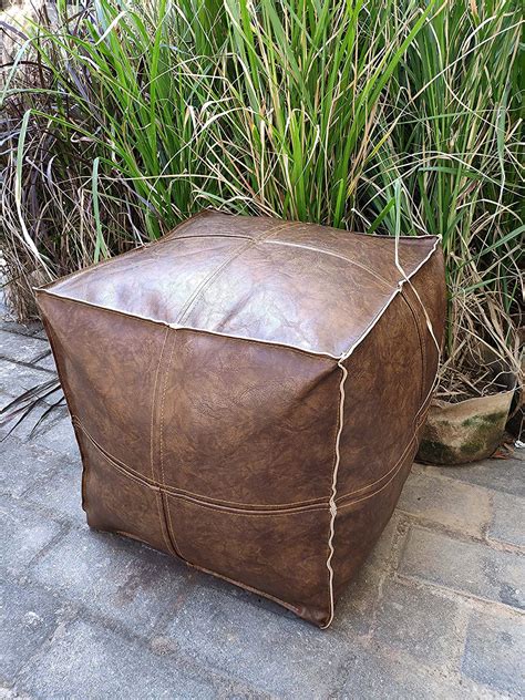 RISEON Boho Handmade Faux Leather Moroccan Pouf Footstool Ottoman