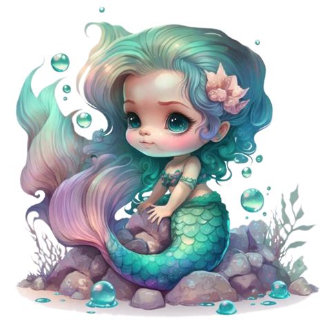 Cute Baby Mermaid Clipart Watercolor T Shirt Design Transparent