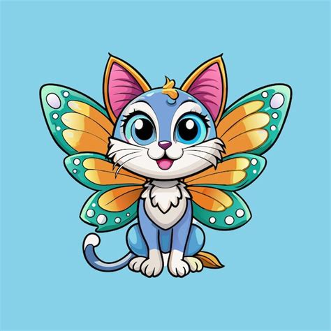 Gato Asas De Borboleta Delicadas Vector Clipart Vetor Premium