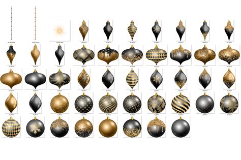 Black and Gold Christmas Ornaments Clipart By Digital Curio | TheHungryJPEG