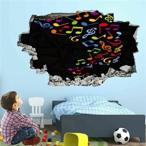 D Smashed Wall Effect Note De Musique Stickers Muraux Imperm Ables Art