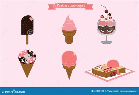 Pink And Strawberry Ice Cream Stock Vector Illustration Of Soft