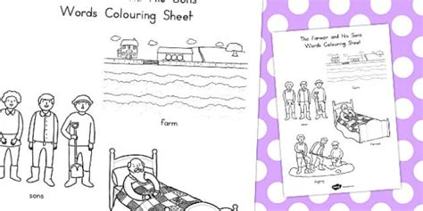 The Farmer And His Sons Words Colouring Sheet Twinkl