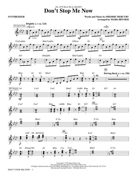 Dont Stop Me Now Arr Mark Brymer Synthesizer By Queen Sheet Music For Choir Instrumental