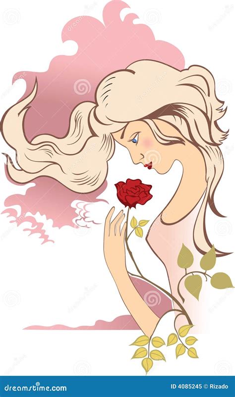 Girl With Red Rose Stock Vector Illustration Of Hair 4085245