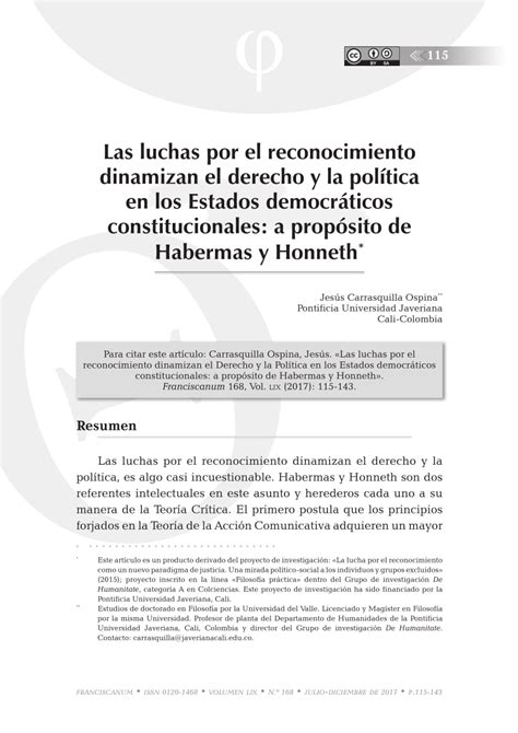 Pdf Las Luchas Por El Reconocimiento Dinamizan El Derecho Y La