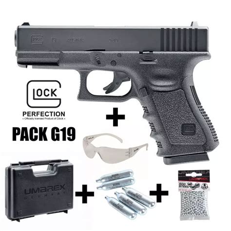 Glock 19 Airgun Pistol Pack Black Fixed Slide 45 Mm Bbs Co² 3j