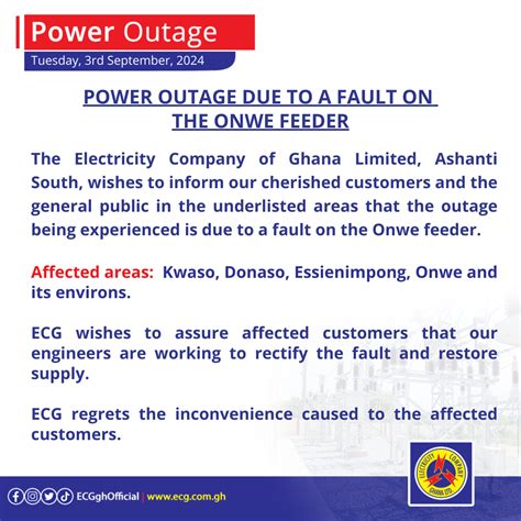 Electricity Company Of Ghana Ltd Power Outage Due To A Fault On The