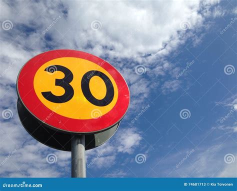 Swedish Speed Limit Sign 30 Km Per Hour Stock Image Image Of Yellow