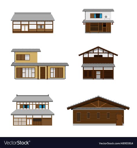 Japanese style house set Royalty Free Vector Image