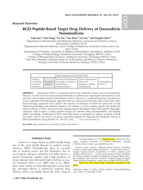 Pdf Rgd Peptide Based Target Drug Delivery Of Doxorubicin