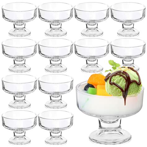 12 Pieces Glass Ice Cream Bowls Set Small Glass Bowls For Ice Cream Footed Glass Dessert Cups