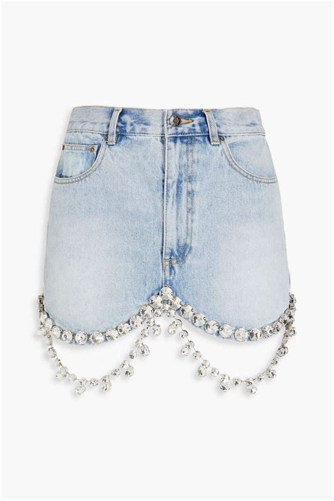 AREA Crystal Embellished Faded Denim Mini Skirt THE OUTNET