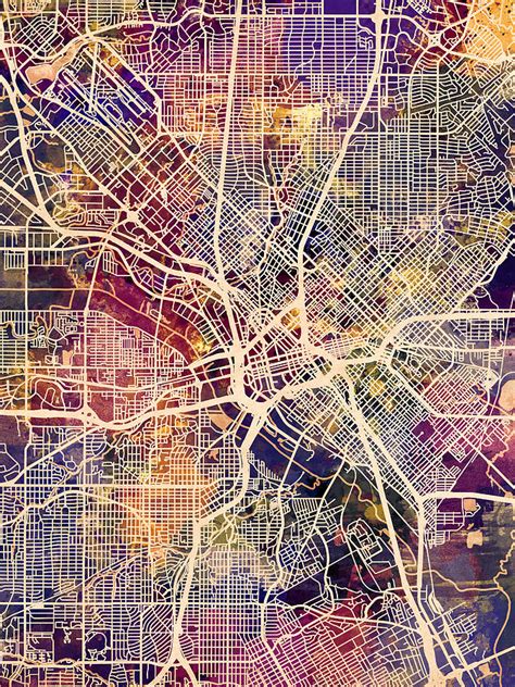 Dallas Texas City Map Digital Art By Michael Tompsett Pixels