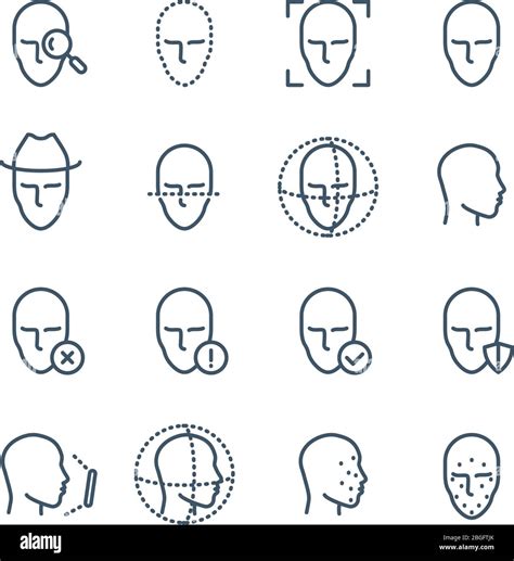 Face Recognition Line Icons Faces Biometrics Detection Facial