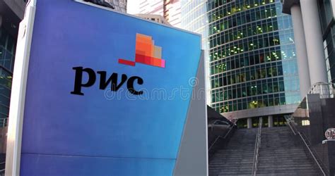 PricewaterhouseCoopers PwC Logo on the Screen in a Meeting Room. Editorial 3D Rendering ...