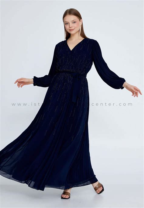 Bdm Club Long Sleeve Maxi Chiffon Column Plus Size Navy Evening Dress