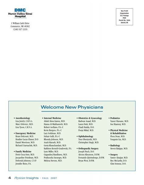 Welcome New Physicians - Huron Valley-Sinai Hospital