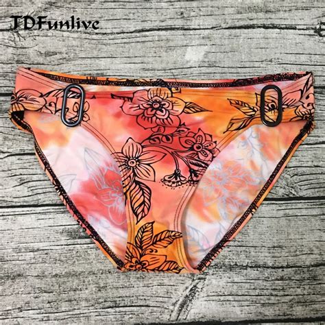 Tdfunlive Flower Print Bikini Bottoms Women Swimwear Swim Briefs Female