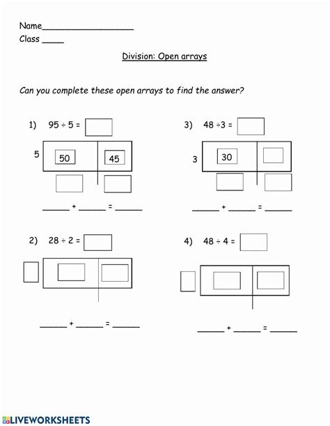 Division Using Arrays Worksheets