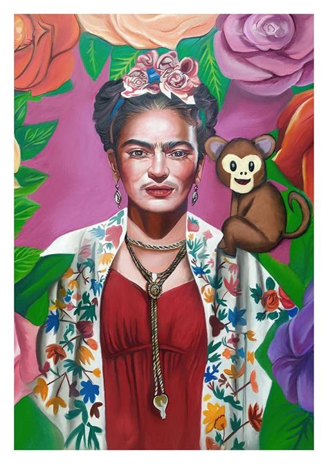 Frida Kahlo Inspired Painted Art With Monkey Influences