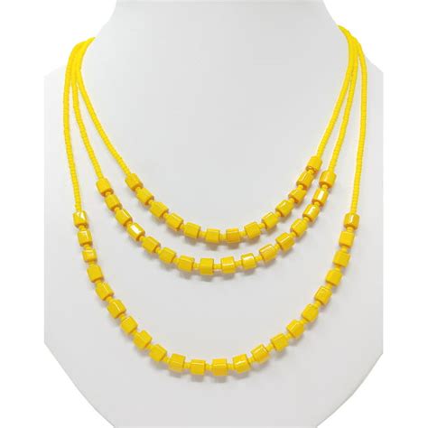 Mystiquebelle Yellow Glass Beaded Necklace Multi Strand Chunky Design Women Fashion Statement