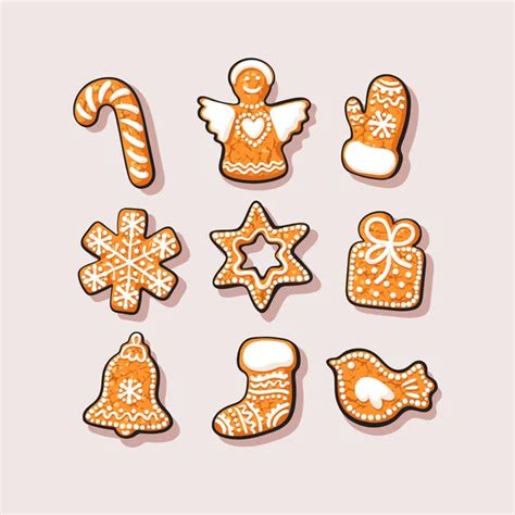 Set Of Christmas And New Year Gingerbread Cookies Traditional Sugar