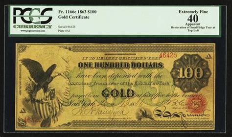 1863 100 Gold Certificate Banknote For Auction Lunaticg Coin